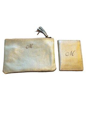 Gold Tone Clutch and Wallet Set Monogrammed "M" Card Slots Magnet Closure DH668